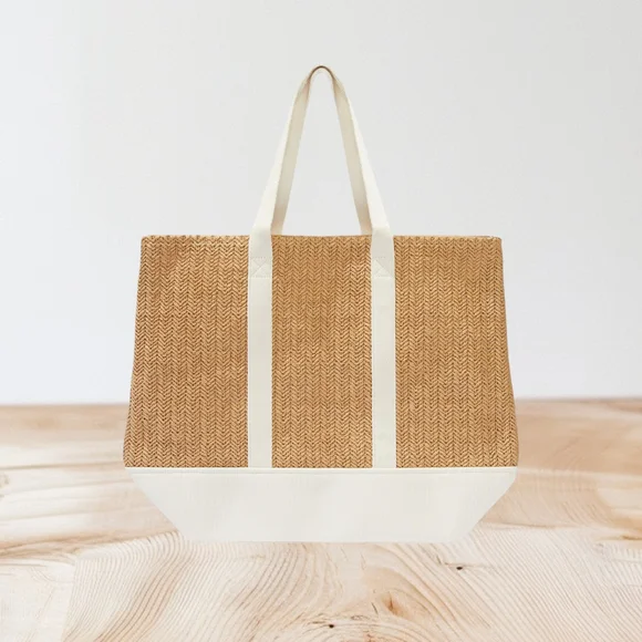 Show Me Your MuMu Tan and White Sunseeker‎ Tote - Picture 2 of 5